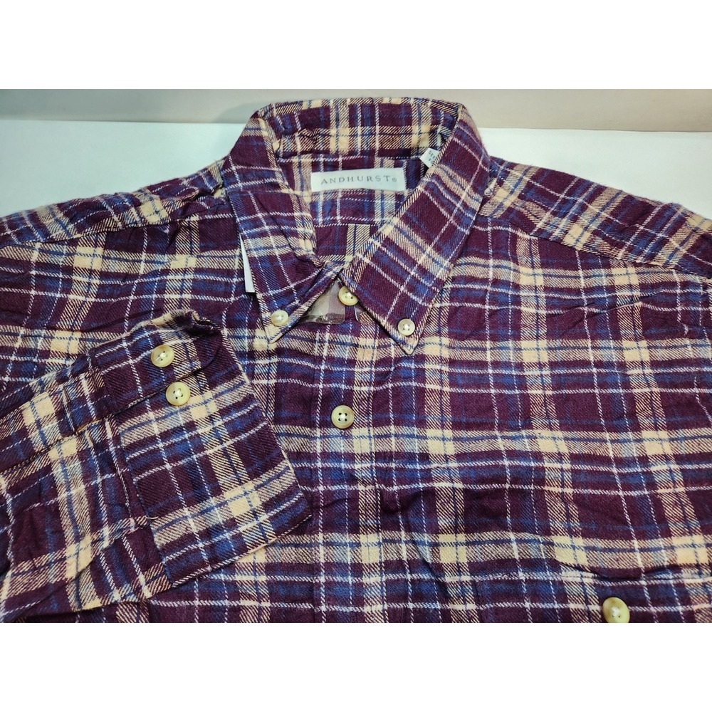 ANDHURST Mens Plaid Flannel Button Up Shirt Long Sleeve Cotton‎ Top L